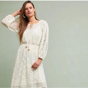 Blue Tassel Anthropologie Women Cream Floral Embroidered Crochet Dress Size PXS